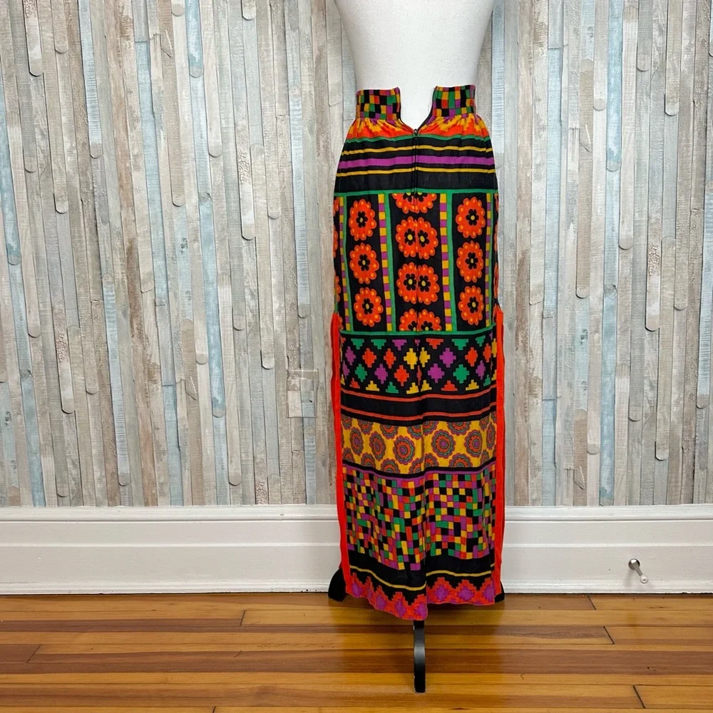 Vintage 60s 70s Lanz XS 0 Bright Mod Floral Print Maxi Midi Skirt Funky Hippie‎